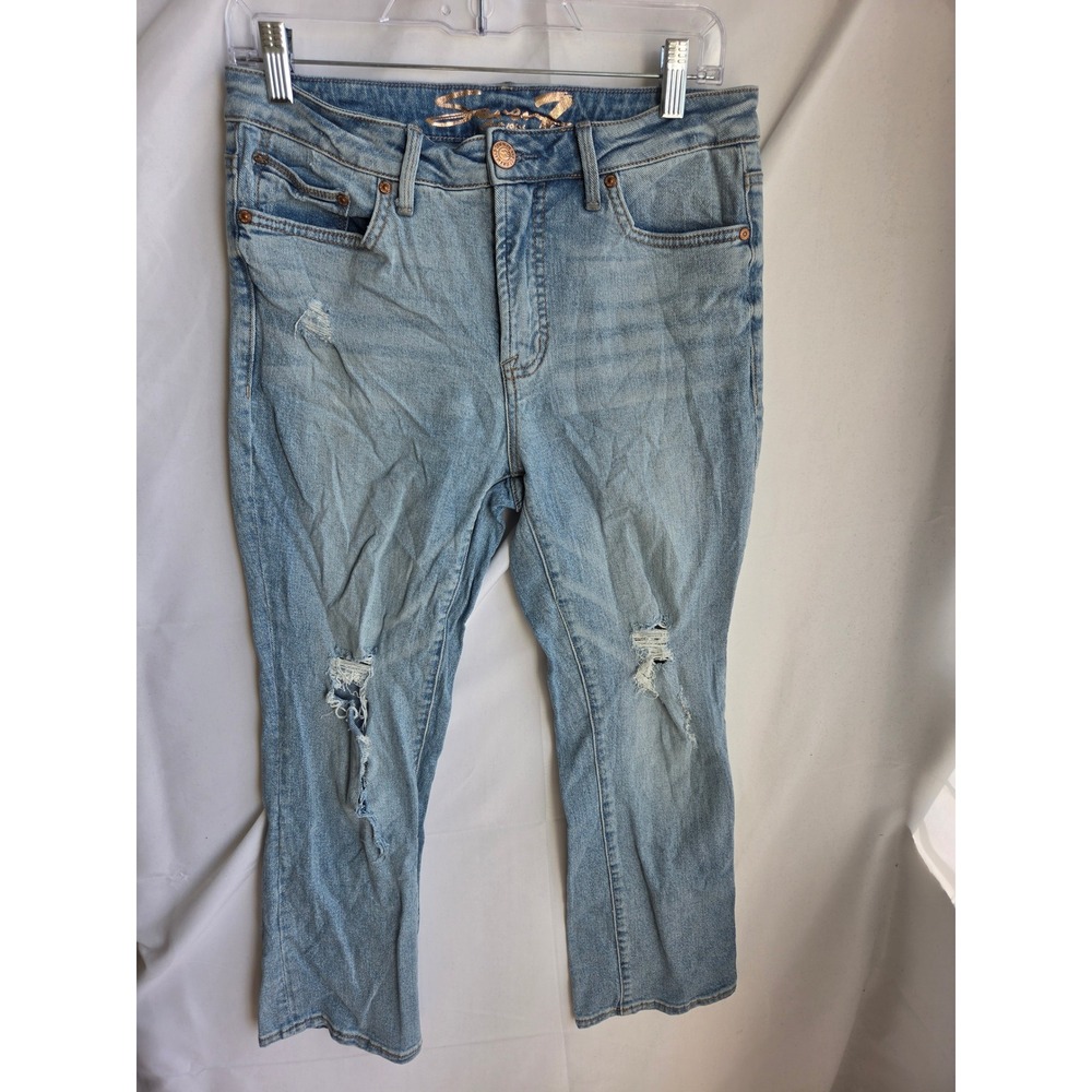 Seven7 Distressed Jeans Womens  Blue Light Wash Straight High Rise Crop